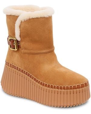 Chloé Nama Shearling Lined Platform Boots - Brown