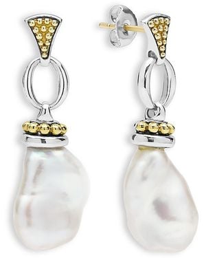 Lagos 18K & Sterling Cultured Freshwater Pearl Luna Caviar Drop Earrings - White