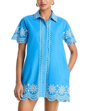 French Connection Alissa Embroidered Collared Mini Shirt Dress - Blue