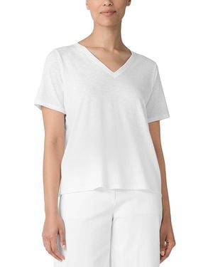 Eileen Fisher V Neck Short Sleeve Tee - White