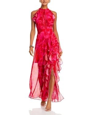 Aqua Sleeveless Ruffled Maxi Dress - Red