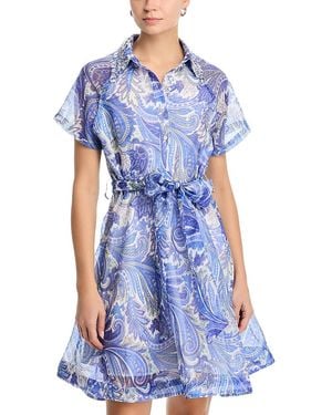 Nancy Yang Collared Short Sleeve Dress - Blue