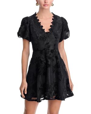 knee length dresses for ladies ASHLEYlauren 4852 – Strapless Lace Appliqué Semi-Sheer Mini Dress main image 1