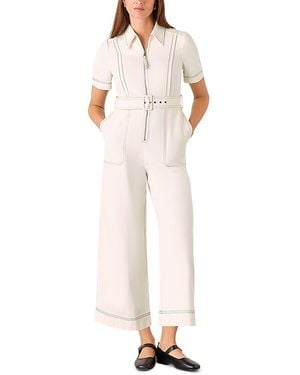 Whistles Denim Pintucked Belted Jumpsuit - White