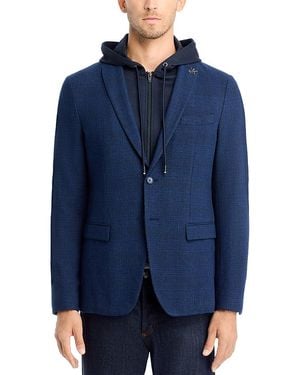 John Varvatos Tonal Plaid Jersey Sport Coat With Removable Hood - Blue