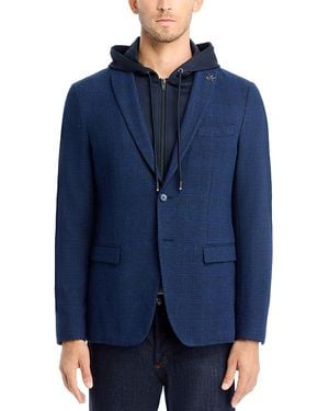 John Varvatos Tonal Plaid Jersey Sport Coat With Removable Hood - Blue