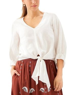 Karen Kane Blouson Sleeve Tie Front Top - White