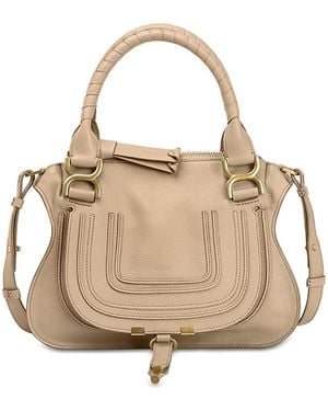 Chloé Marcie Small Leather Double Carry Bag - Natural