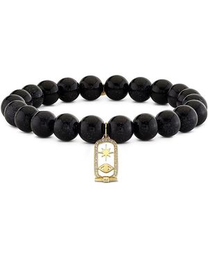 Sydney Evan 14K Goldstone Bead & Diamond Protective Eye Charm Bracelet - Black
