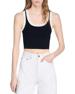 Sandro Two Tone Cropped Knit Top - Black
