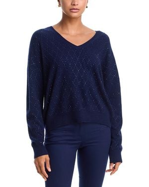 Aqua Cashmere 100% Cashmere V Neck Sweater - Blue