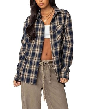 Edikted Plaid Flannel Button Up Shirt - Blue