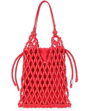 STAUD Kelly Beaded Bucket Bag - Red