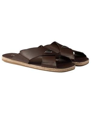 Prada Crisscross Leather Slides in Brown for Men | Lyst display picture 1