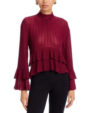 Aqua Mock Neck Ruffled Top - Red