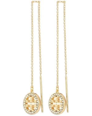 Tory Burch Miller Icon Pave Threader Earrings - White