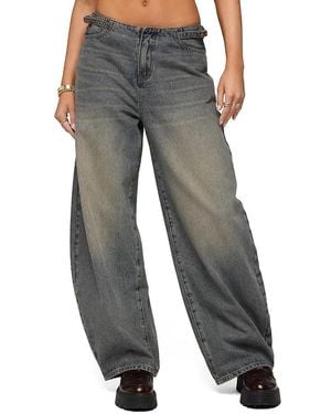 Edikted Side Belt Low Rise Barrel Jeans - Gray