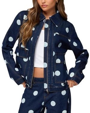 Edikted Leyah Polka Dot Oversized Denim Jacket - Blue