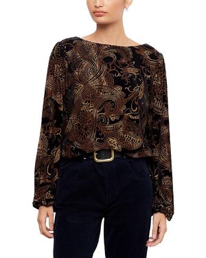 Karen Kane Boat Neck Velvet Burnout Top - Black