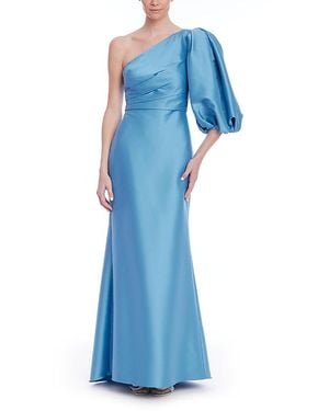 Badgley Mischka One Shoulder Balloon Sleeve Gown - Blue