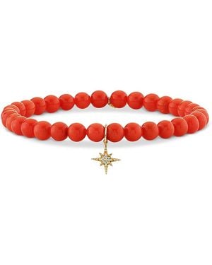 Sydney Evan 14K Diamond Accent Starburst Charm Peach Coral Bead Stretch Bracelet - Red