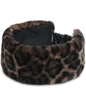 Apparis Eleni Leopard Print Faux Fur Headband - Black