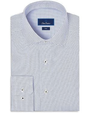 David Donahue Trim Fit Micro Check Dress Shirt - Blue