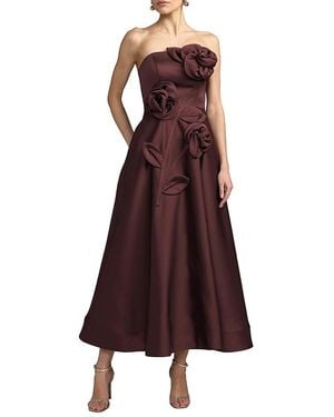 Mac Duggal Strapless Satin A-Line Gown With 3D Floral Applique - Purple