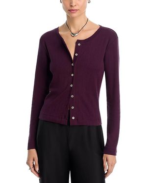 Leset Pointelle Crewneck Cardigan - Purple