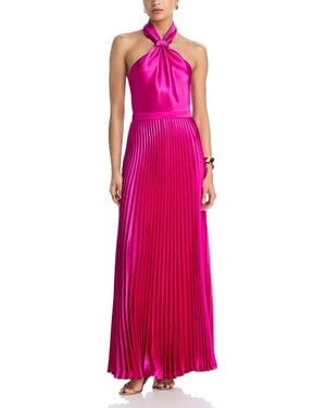 Aqua Knot Neck Charmeuse Dress - Pink