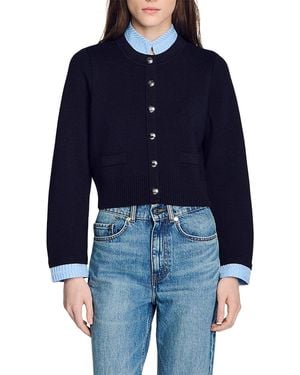Sandro Anthony Two Tone Origami Collar Cardigan - Blue