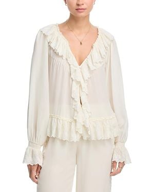 LoveShackFancy Avee Silk Ruffled Blouse - White