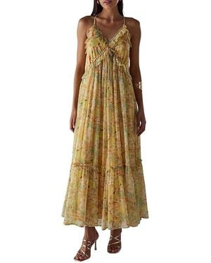 Warehouse Chiffon Ruffle Strappy Floaty Maxi Dress - Natural