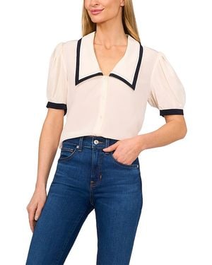 Cece Puff Sleeve Point Collar Top - Blue