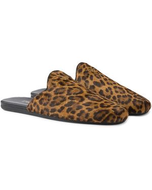 Prada Leopard-Print Leather Mules - Brown
