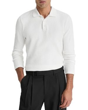 Vince Variegated Texture Long Sleeve Polo - White
