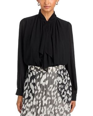 AREA STARS Tie Front Long Sleeve Blouse - Black