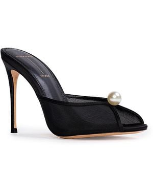 Black Suede Studio Sadie Faux Pearl Embellished Mule Sandals - Black