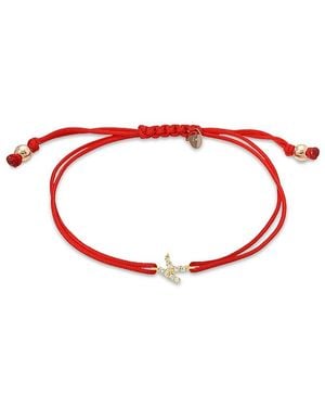 Zoe Lev 14K Fortune Diamond Initial Cord Bolo Bracelet - Red
