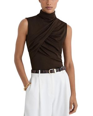 Reiss Wanda Ruched High Neck Top - Black