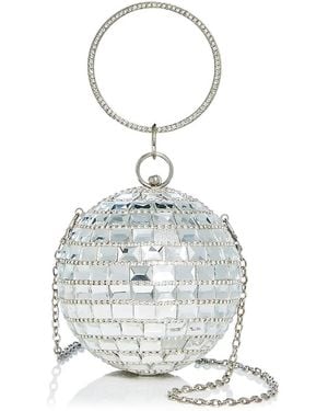 Aqua Embellished Disco Ball Clutch - White