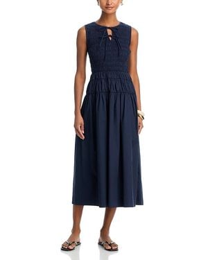 Moon River Shirred Waist Midi Dress - Blue