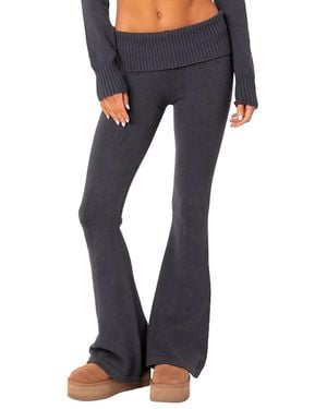Edikted Desiree Knitted Low Rise Fold Over Pants - Blue