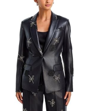 MILLY Avery Faux Leather Beaded Blazer - Black