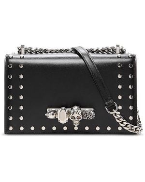 McQueen Jeweled Leather Satchel - Black