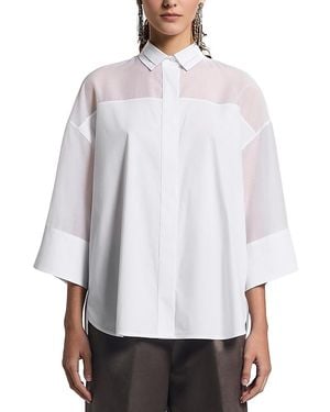 Peserico Mixed Media Wide Sleeve Blouse - White