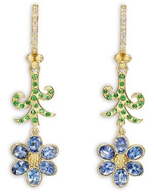 Temple St. Clair 18K Fj Sapphire, Tsavorite & Diamond Fiori Flower Drop Earrings - Metallic
