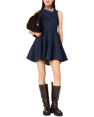 Maje Short Denim Dress With Ruffles - Blue