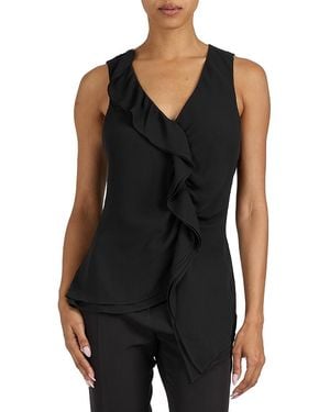 Santorelli Tyra Sleeveless Top With Asymmetric Ruffles - Black