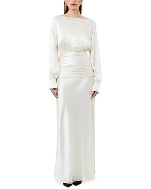 Nicholas Samina Long Sleeved Shirred Gown - White